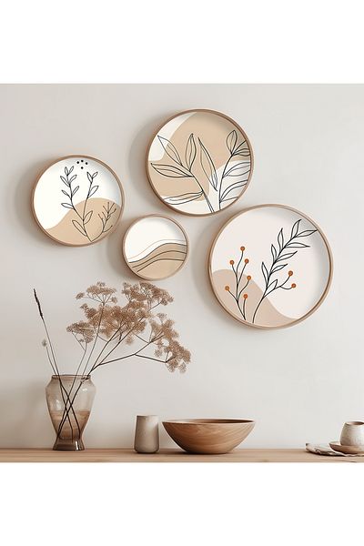 STARYUNA Σετ στρογγυλό τραπέζι μπεζ boho 4 τεμαχίων με ξύλινο πλαίσιο Yuna504