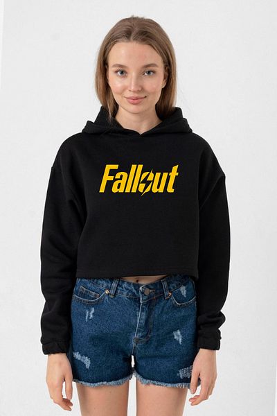 Tshirthane Fallout Letter Black Women's Crop Hoodie