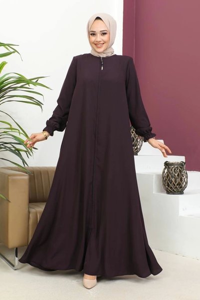 Nevayla Moda Medine Ipeği Mevlana Ferace - Mürdüm / F0123