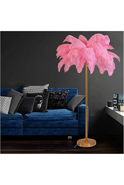 NZL Lighting Pembe Deve Kuşu Tüyü Lambader Tüylü Lamba ve Tüylü Lambader