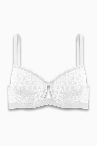 Wonna Lace Low-Cut Bra with Cross Rubber Detail - Double Push up - Fashion - 2510 - Ecru