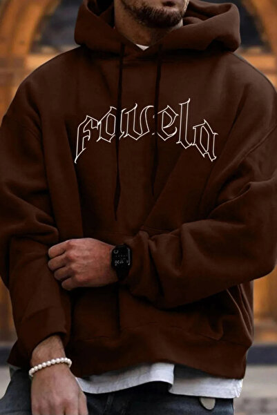 FECCY Hanorac oversize cu glugă, unisex, negru, din bumbac, cu imprimeu Favela