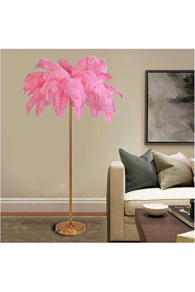 NZL Lighting Pembe Deve Kuşu Tüyü Lambader Tüylü Lamba ve Tüylü Lambader