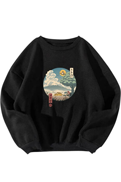 FECCY Hanorac oversize din bumbac, unisex, cu imprimeu Totoro Anime