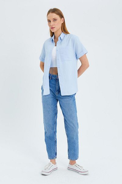 Mixray 3950 Cămașă de bază Oxford cu mânecă scurtă pentru femei Baby Blue