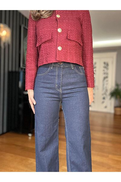 Atelier Derin Dark Blue High Waist Wide Leg Jeans