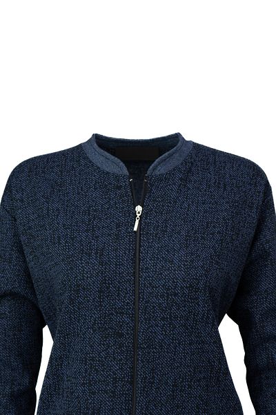 Oppland Cardigan lung de iarnă pentru femei, din bumbac, cu fermoar, guler, buzunar dublu, model de zăpadă