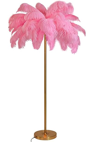 NZL Lighting Pembe Deve Kuşu Tüyü Lambader Tüylü Lamba ve Tüylü Lambader