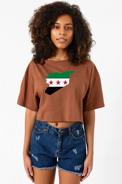 Tshirthane Syria New Flag Brown Women's Crop Tshirt