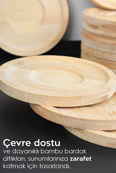 Meleni Home 6'lı Bambu Bardak Altlığı Set - Ahşap Yuvarlak Çay Tabağı Kahve Fincan Altlığı 10 cm