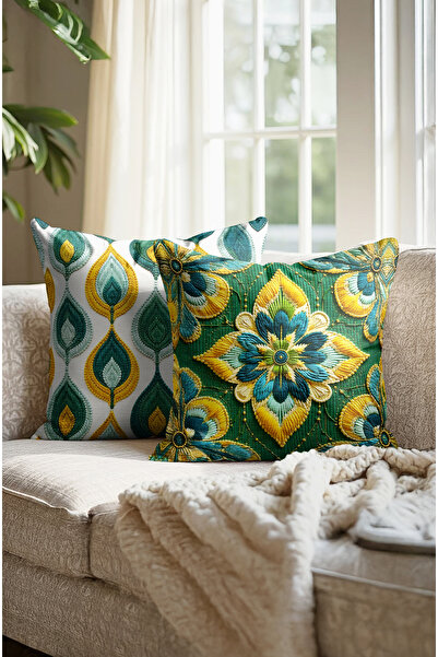 CANİLA Κάλυμμα μαξιλαριού διπλής όψης αφηρημένο κεντημένο και ψηφιακή εκτύπωσ...