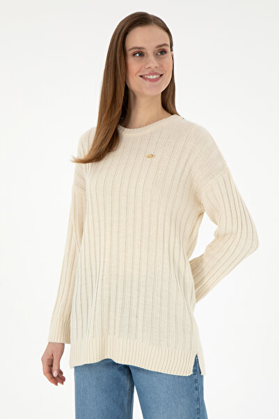 U.S. Polo Assn. سترة نسائية بياقة دائرية كريمية اللون 50297092-VR071