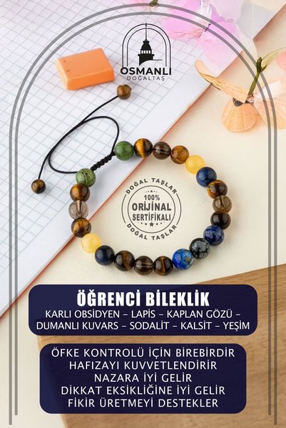 OSMANLI DOĞAL TAŞ Orijinal & Sertifikalı Öğrenci Bilekliği - Hafıza Nazar Başarı Odaklanma Gerçek Doğal Taş Bileklik