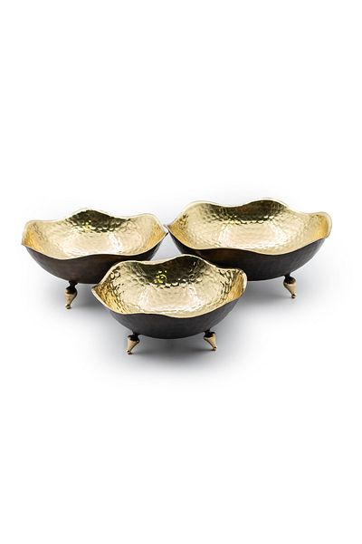 ANTEPSEPETİ Yellow Copper Antique Wavy 3-Piece Gondola Set