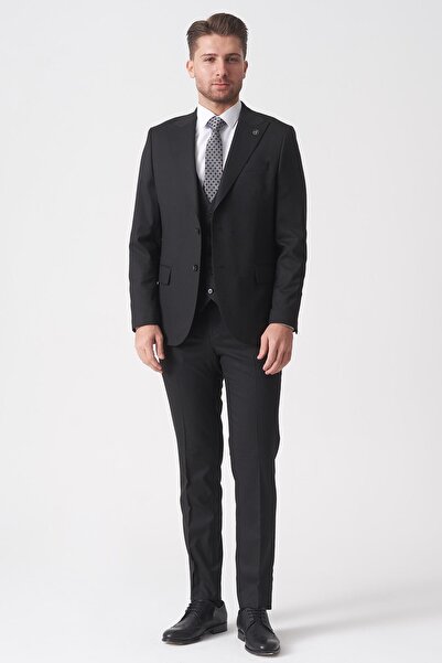 White Stone São Paulo TY2484 Slim Fit Likralı Yelekli 6 Drop Takım Elbise Desenli