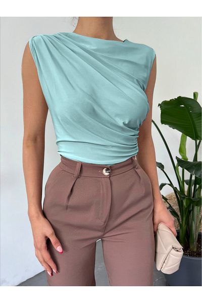 Modamorfo Crew Neck Zero Sleeve Sandy Μπλούζα -μέντα
