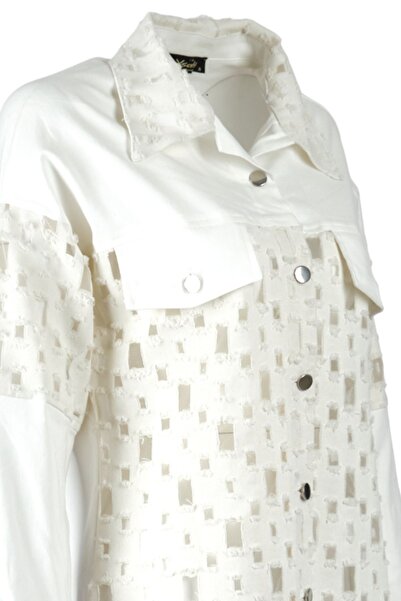 Ysatis Біла сорочка з візерунком, довгими рукавами та коміром - 24241000114