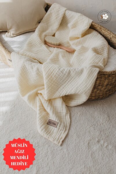 ZEYPBA 4 Layer Ecru Muslin Baby and Kids Mustang 100X100Cm