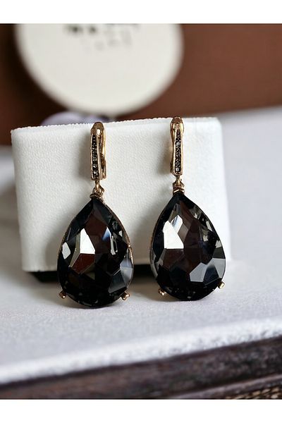 FAYRA ACCESSORIES Crystal Stone Large Water Drop Dangle Earrings