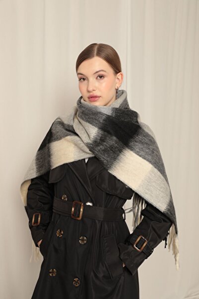 YAĞMURR ŞAL ATKI   SİYAH GRİ RENK GEÇİŞLİ KIŞLIK KALIN  YUMUŞAK DOKU YILBAŞI ...