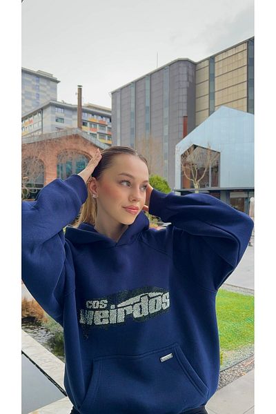 Cos Weirdos Navy Rhinestone Stone Sweatshirt Hoodie