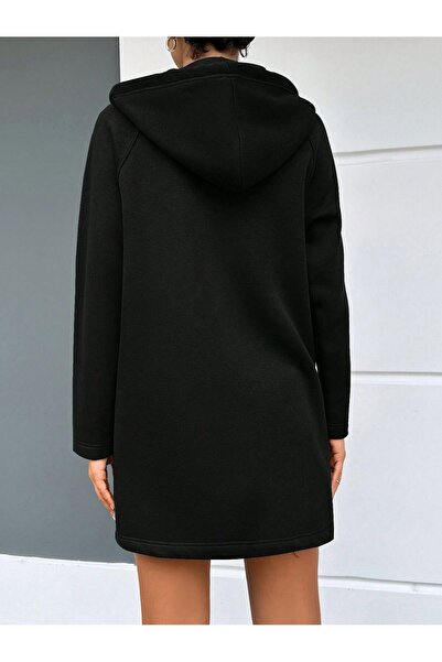 Mood Lab SİYAH KAPŞONLU FERMUARLI UZUN KALIN OVERSIZE ÖRME HIRKA SWEATSHIRT