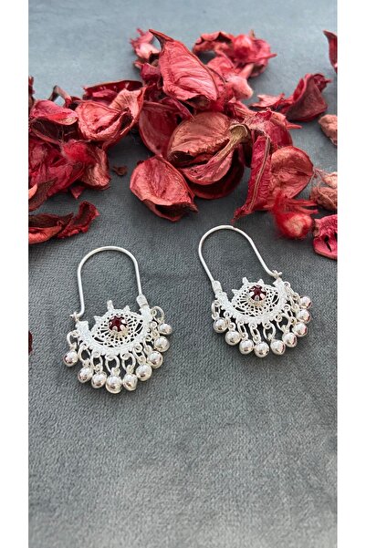 Midyat Artuklu Gümüşçülük Yakut Taşlı Gümüş Deri Model Küpe