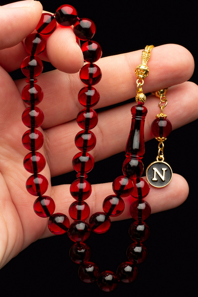 OTTOTESBİH Men's Silver Tassel Fire Amber Rosary