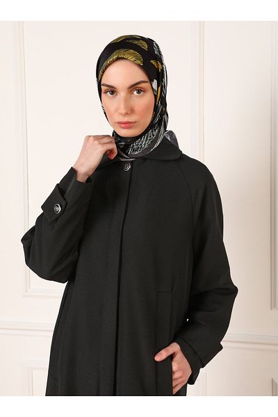 Refka Black Fleto Pocketed Shirt Collar Overcoat - Refka