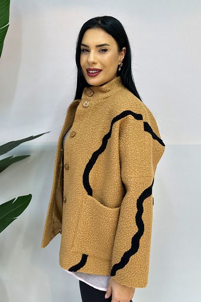 GÖKSEL Striped Plus Size Coat - Tan