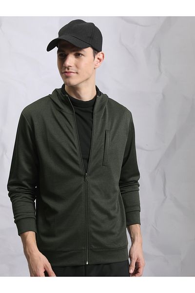 Highlander By Styli Solid Zip Up Hooded Jacket