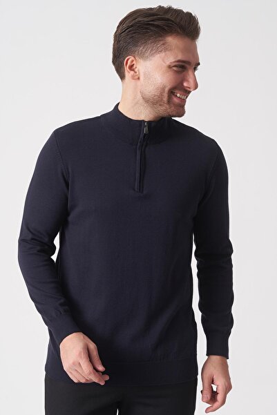 White Stone Brasília 1030 Slim Fit Basic Yarım Fermuarlı Triko Laci