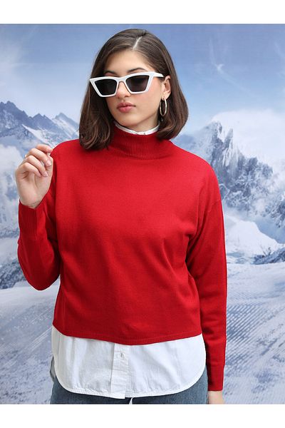 Tokyo Talkies By Styli Ribbed High Neck Sweater with Long Sleeves