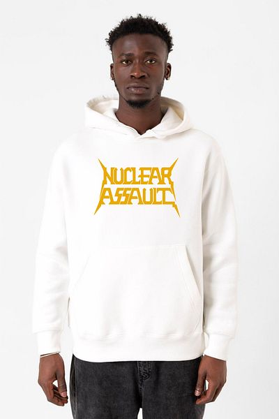 Tshirthane Ανδρικό φούτερ με κουκούλα Nuclear Assault Lettern White 3ip