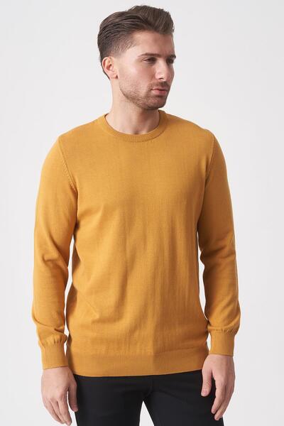 White Stone Rio De Janeiro Wtrk1000 O Neck Slim Fit Cotton Knitwear Mustard