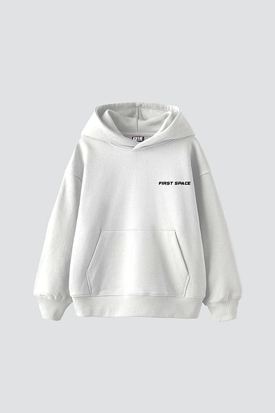 Bak Moda Πρώτη Space Printed Oversize Unisex Λευκή κουκούλα