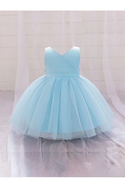 HSNLİFE Baby Blue Baby Girl Wrap Mini Dress Birthday Dress