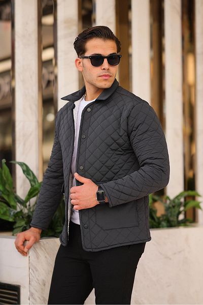 Pobudo Quilted Smoked Color Men's Jacket with Fur Inside