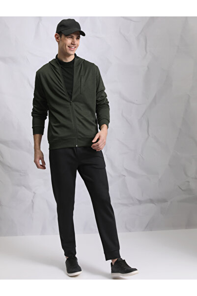 Highlander By Styli Solid Zip Up Hooded Jacket