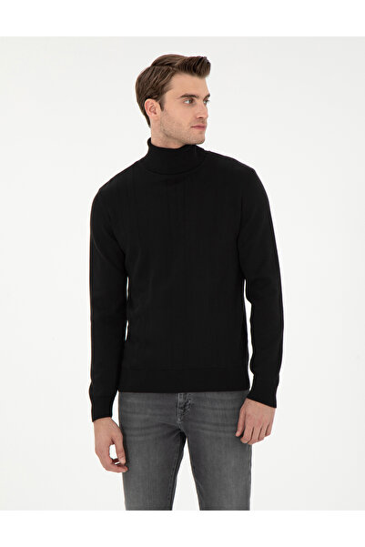 Pierre Cardin سترة تريكو سوداء ضيقة بياقة مدورة من مزيج الصوف 50296445-VR046