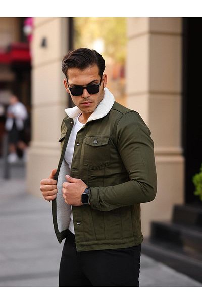 Pobudo Green Furry Denim Coat