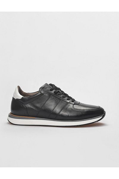 Cabani Men's Black Sneakers - 100% Genuine Leather, Lace-Up
