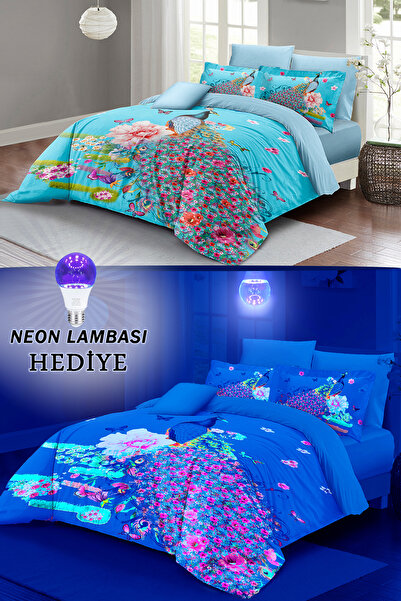 MonoHome Neonlu Fosforlu Nevresim Takımı (Lastikli Çarşaflı) Çift Kişilik %10...