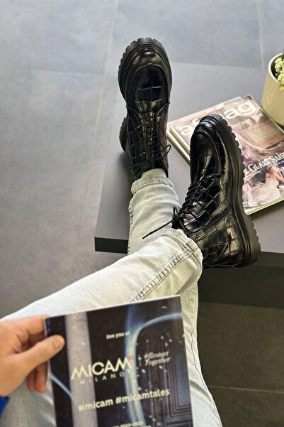 Serhat Özköroğlu LFR-P8024 Μαύρες Μπότες Κροκόδειλος με Πλατφόρμα