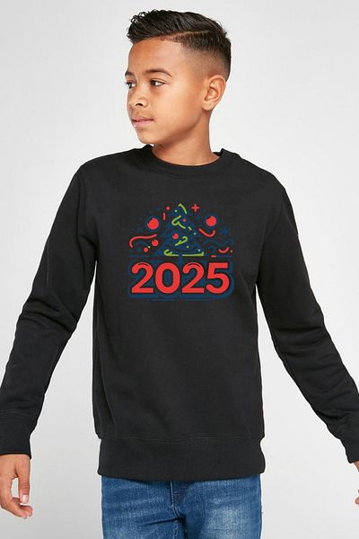 Tshirthane Честита Нова Година 2025 - Детски суитшърт Essential Black 2ip
