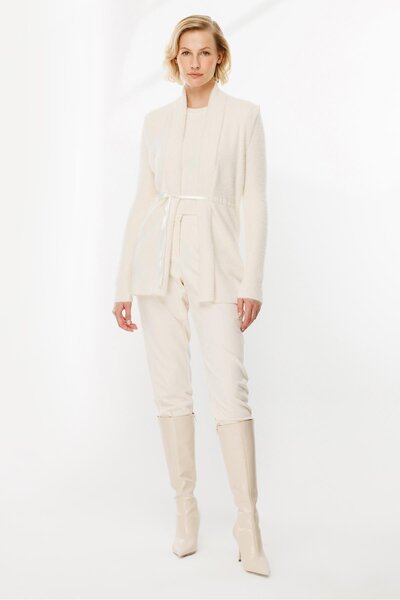 accort Kuşaklı Triko Yelek-EKRU