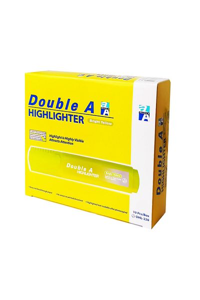 DOUBLE A Bright Yellow Highlighter, Pack of 10 Pieces
