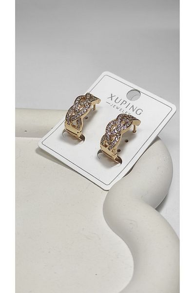 Bijutek Xuping Vip Rose Gold Zircon Stone Hoop Steel Earrings for Women