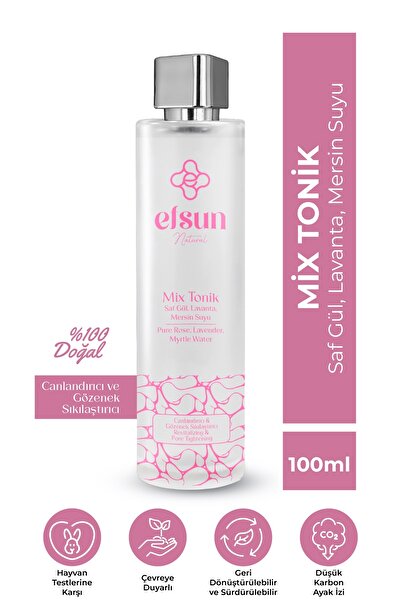 Efsun Natural Mix Tonik Saf Gül Lavanta Mersin Suyu Canlandırıcı Gözenek Sıkılaştırıcı Tonik %100 Doğal Saf 100 ml