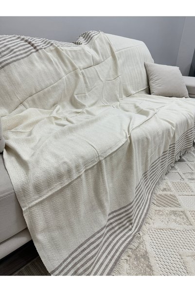 ŞENER HOME Eco Arm Cover Buldan Diaper Cotton Sofa Shawl Sofa Sofa Bed Cover 170X220 Cm. Cream Coffee
